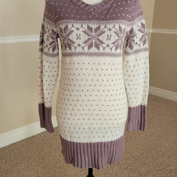Purple and Cream Knit Sweater Dress - Picture 1 of 6